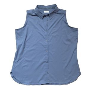 Columbia Womens XL Blue Button Up Fishing Sleeveless Ladies Shirt